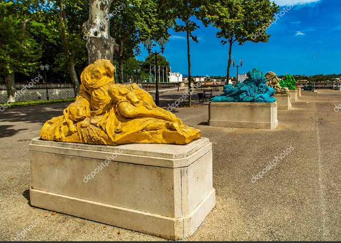 Esplanade Charles de Gaulle Montpellier France July 2015 Allegories Statues Corum Cultural ... photo