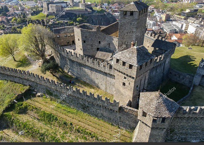 Castello di Montebello Aerial View Montebello Castelgrande Castles Bellinzona Swiss Alps ... photo