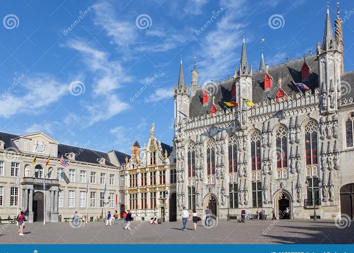 City Hall Bruges - the Burg Square and Facade of Gothic Town Hall. Editorial ... photo