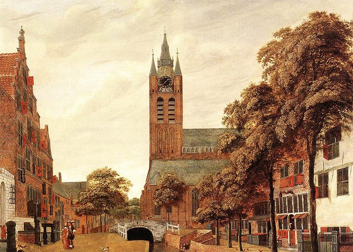 Old Church Oil Painting Replica View of Delft with Old Church, 1670 by Jan ... photo