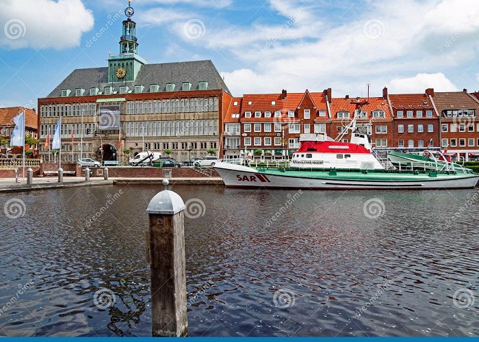 Ratsdelft Inland Harbor Ratsdelft in Emden with the Historic Town Hall ... photo