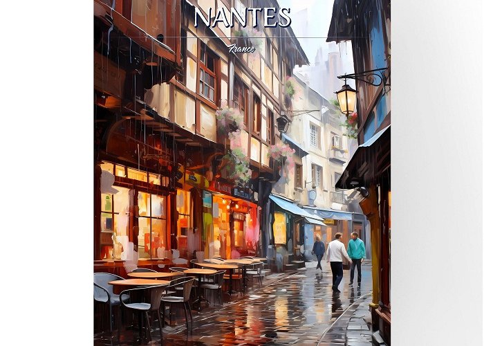 Printing museum A Poster of Nantes, France - A Rainy Street With Tables And Chairs ... photo