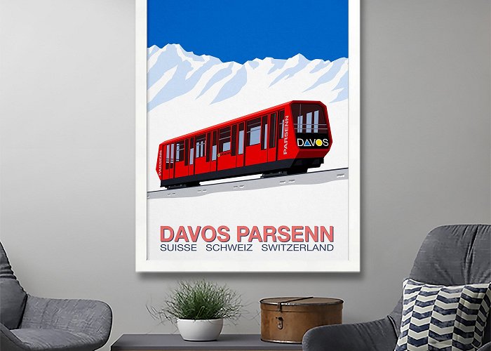 Standseilbahn Davos-Hohenweg Parsennbahn 1 Davos Parsenn Ski Train Poster, Ski Resort Poster, Ski Print ... photo