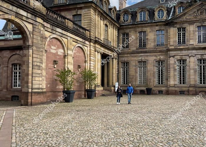 Museum of Decorative Arts Couple at the entrance of Strasbourg Museum of Fine Arts main ... photo