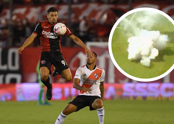 Newells Old Boys Stadium Grenade thrown on to the pitch before Newell's Old Boys game vs ... photo