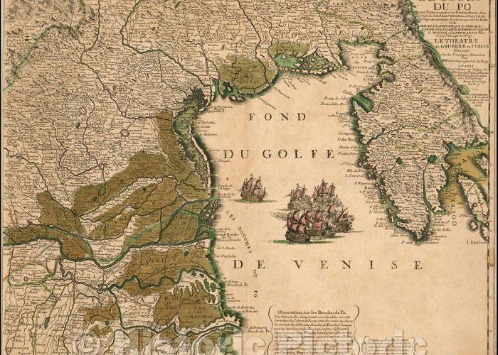 Istria Historic Map - Le Cours Du Po [Eastern Sheet-Gulf of Venice, Padua ... photo