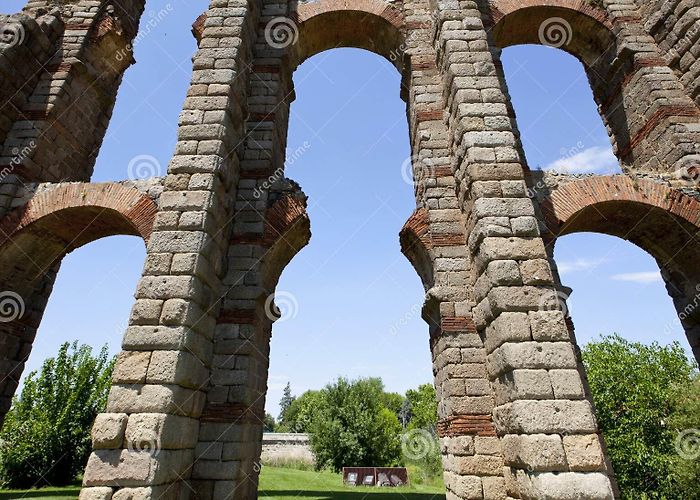 Los Milagros Roman Aqueduct Vertical Panoramic View of Roman Aqueduct Stock Photo - Image of ... photo